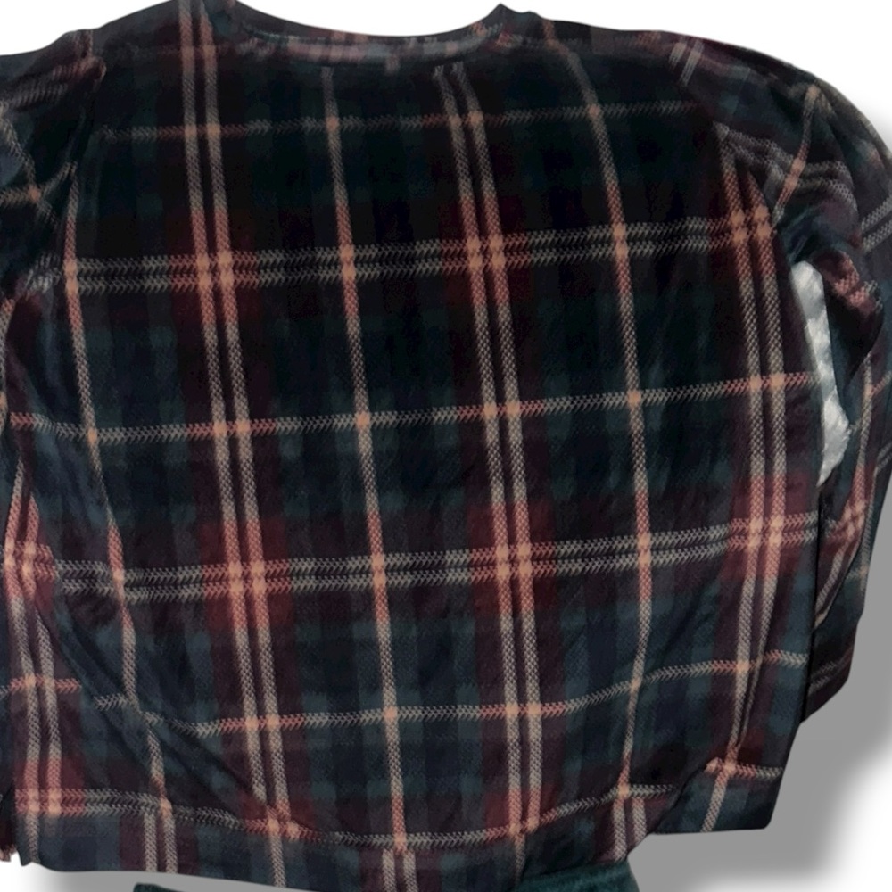 Cuddl Duds XL TALL Multicolor Plaid Long Sleeve Tall Soft Velour Lounge TOP ONLY